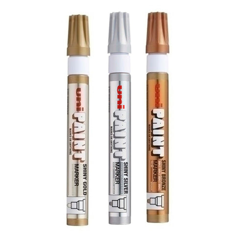 Marcador Permanente Brilhante UniPaint PX-20 - Ouro. Prata e Bronze