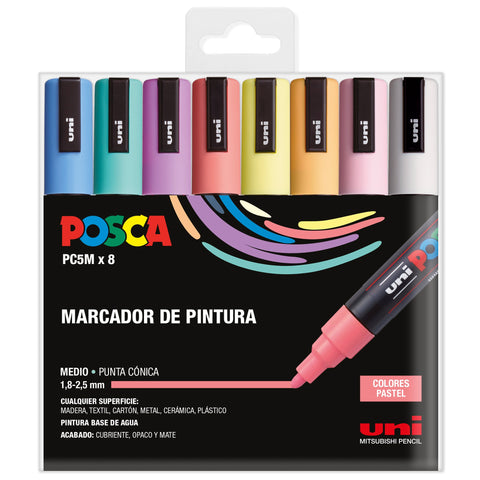 Conjunto pastel de 8 marcadores uniacrílicos Posca PC5M