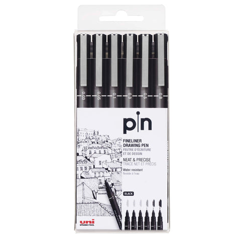 Conjunto de 6 liners finos Uni Pin calibrados - 0.03. 0.05. 0.1. 0.3. 0.5 e 0.8