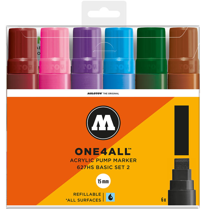 Conjunto de 6 marcadores acrílicos ONE4ALL 627HS BASIC SET 2 15mm Molotow