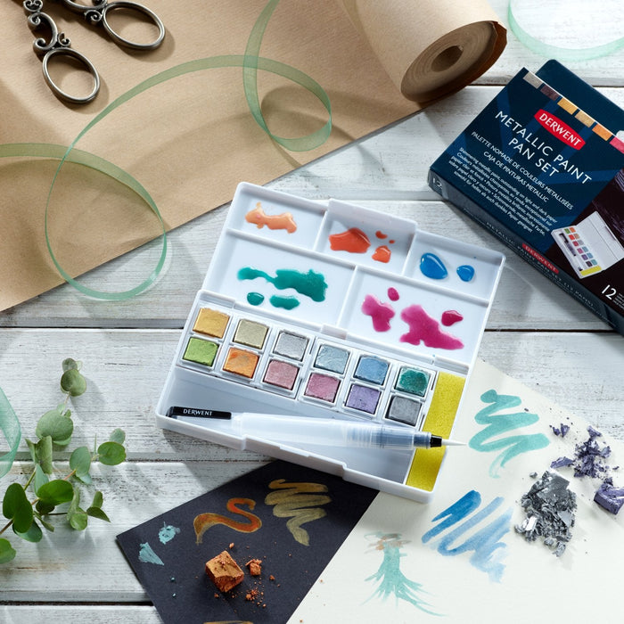 Conjunto aquarela metálica 12 godets - Derwent