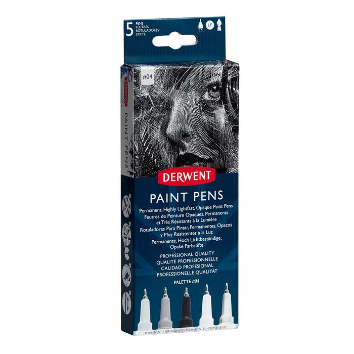 Conjunto 4 de 5 marcadores acrílicos de ponta fina Paint Pen - Derwent