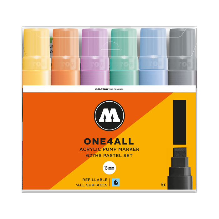 Conjunto de 6 marcadores acrílicos ONE4ALL 627HS PASTEL SET 15MM Molotow