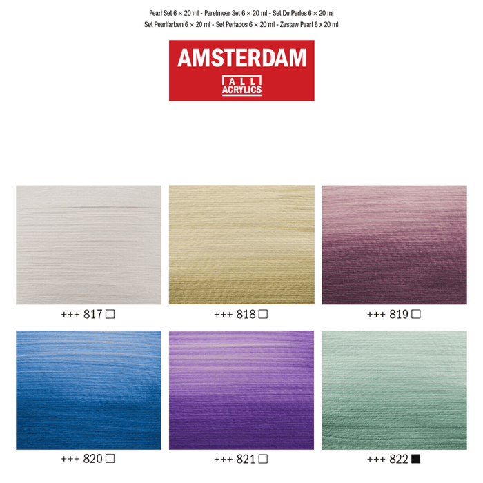 Conjunto de 6 tubos de tinta acrílica Amsterdam Set perolado 20ml