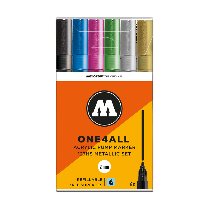 Conjunto de 6 marcadores acrílicos ONE4ALL 127HS set Metálico 2MM Molotow