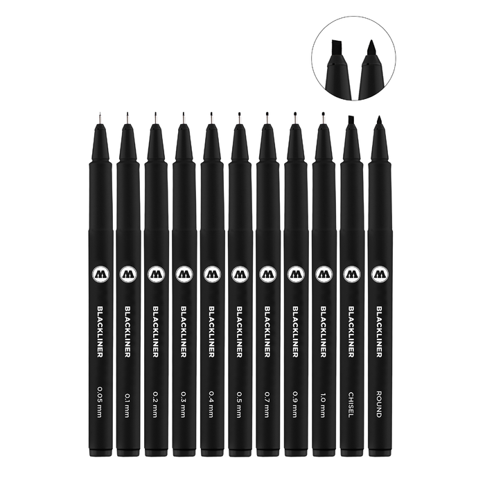Conjunto 11 Blackliner calibrado - Molotow