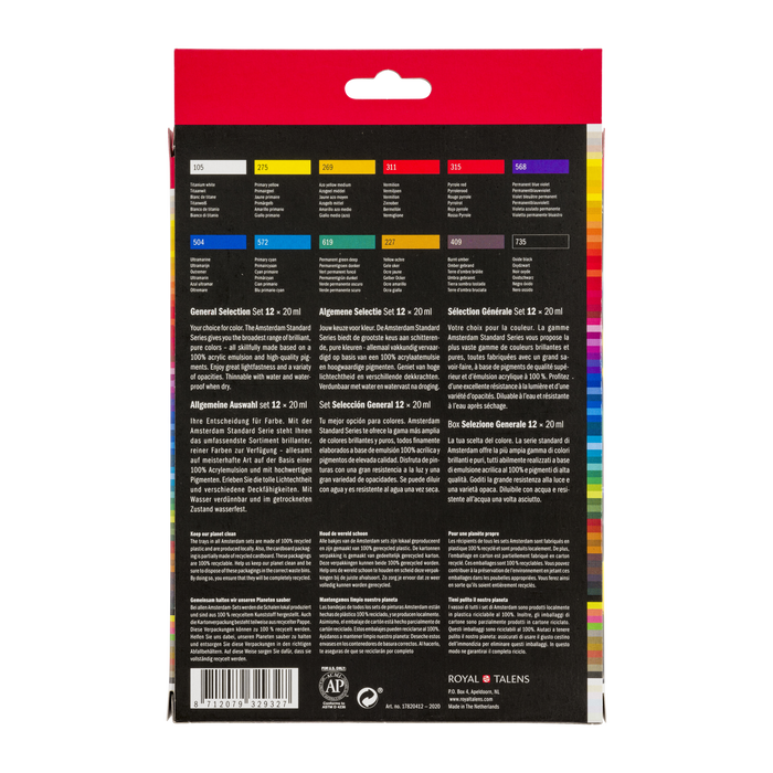 Conjunto de tinta acrílica 20ml 12 unidades - Amsterdã