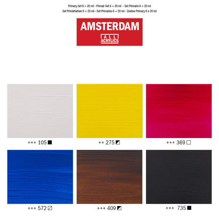 Conjunto de tinta acrílica 6 cores primárias 20ml - Amsterdã