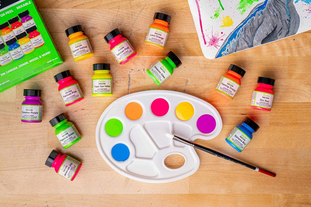 Conjunto de 12 tintas acrílicas neon para couro Angelus