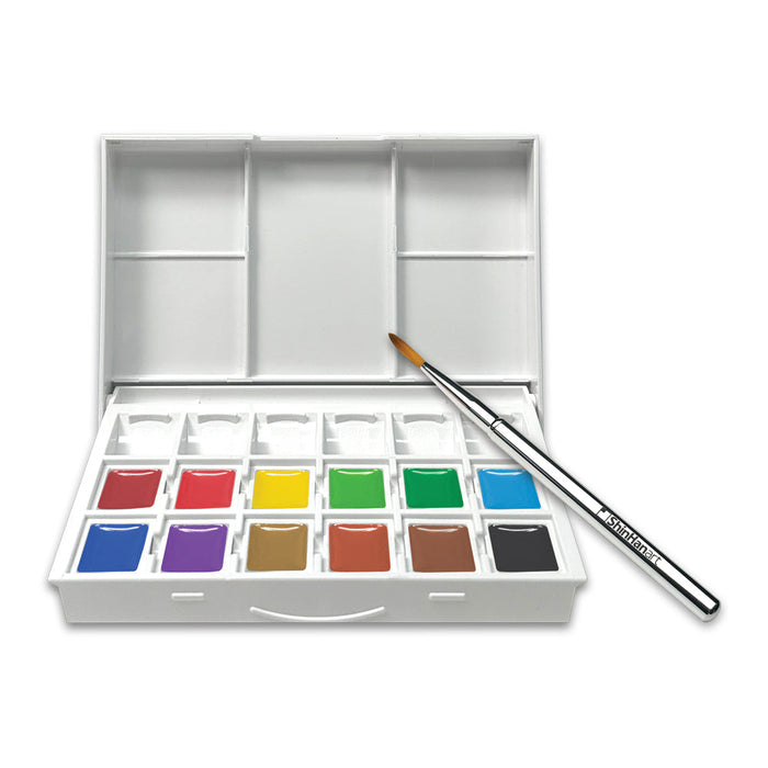 Conjunto de aquarela PWC ShinHan com 12 meias panelas + pincel de viagem