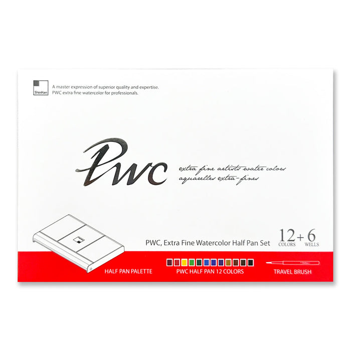 Conjunto de aquarela PWC ShinHan com 12 meias panelas + pincel de viagem