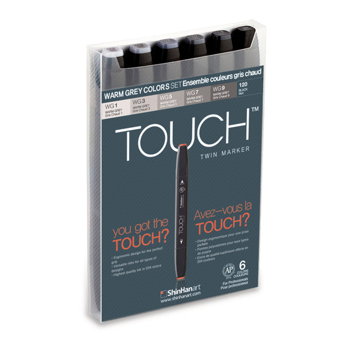 Conjunto de 6 marcadores TWIN TOUCH Tons cinza quentes