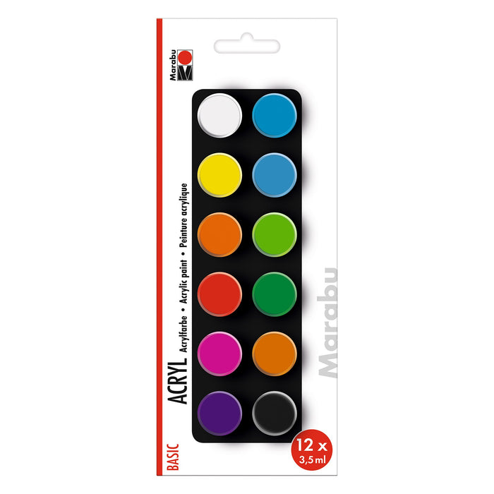 Conjunto de tinta acrílica cores básicas Marabu 12x3.5ml