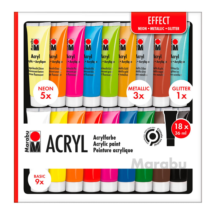 Conjunto de tinta acrílica efeitos Marabu 18x36ml