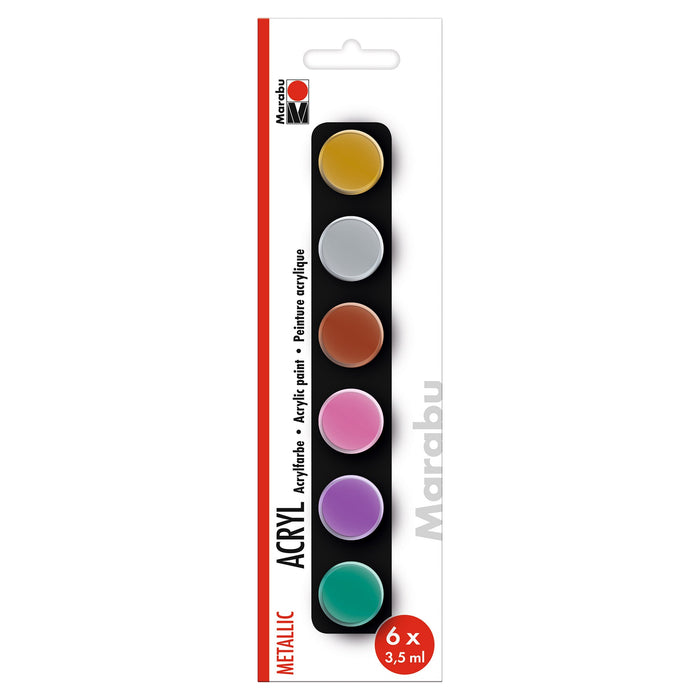 Conjunto de tinta acrílica metálica Marabu 6x3.5ml mini