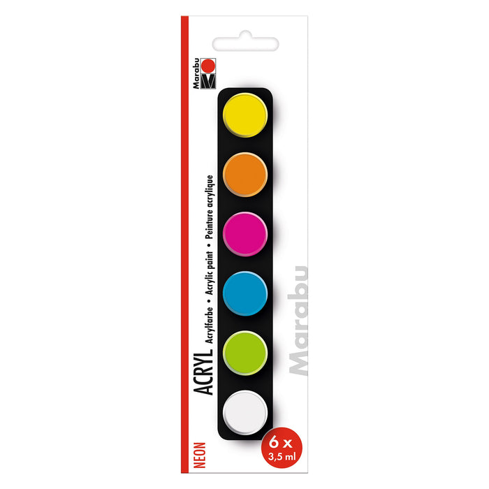 Conjunto de tinta acrílica neon Marabu 6x3.5ml mini