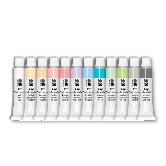 Conjunto de tinta acrílica pastel Marabu 12 x 12 ml