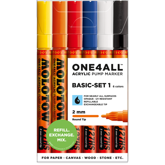 Conjunto de 6 marcadores acrílicos ONE4ALL 127HS BASIC SET 1 2MM Molotow