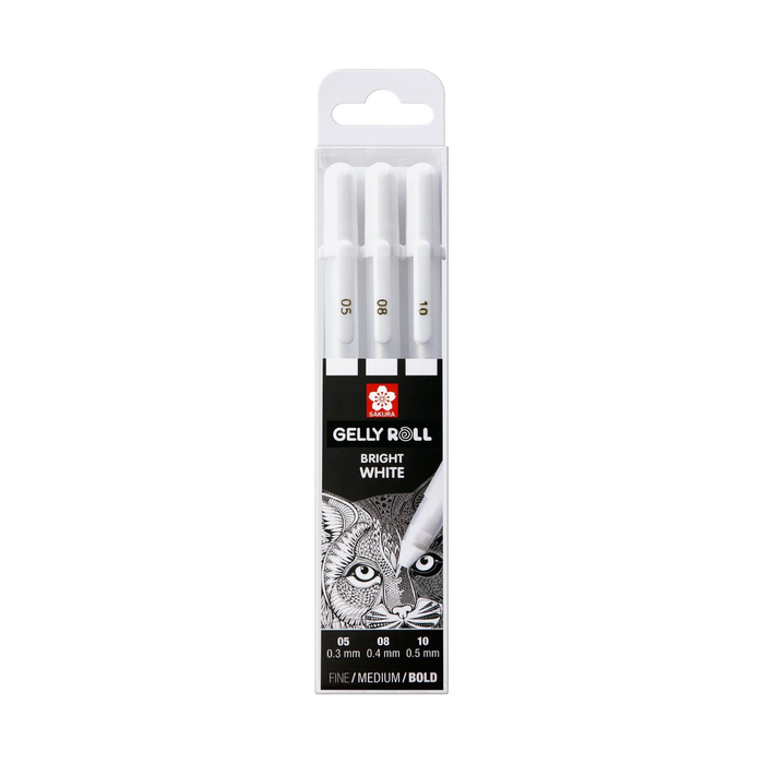 Conjunto de 3 canetas de gel Gelly roll brancas brilhantes