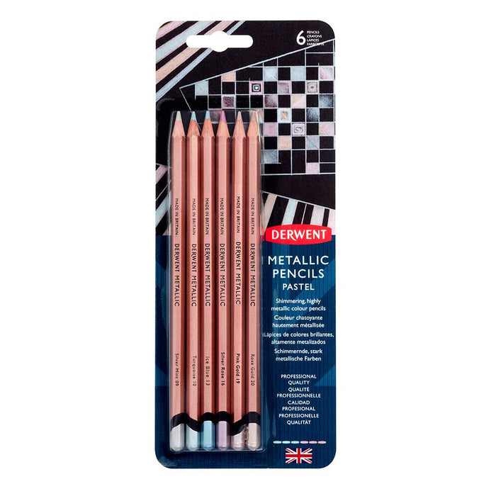Conjunto de 6 lápis de cor metalizados em tons pastel - Derwent