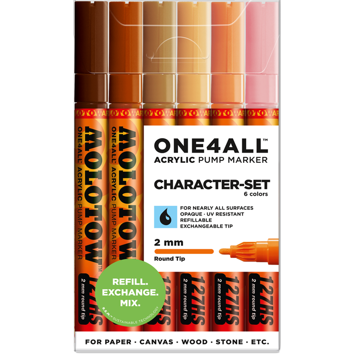 Conjunto de 6 marcadores acrílicos ONE4ALL 127HS SET CHARACTER 2MM Molotow