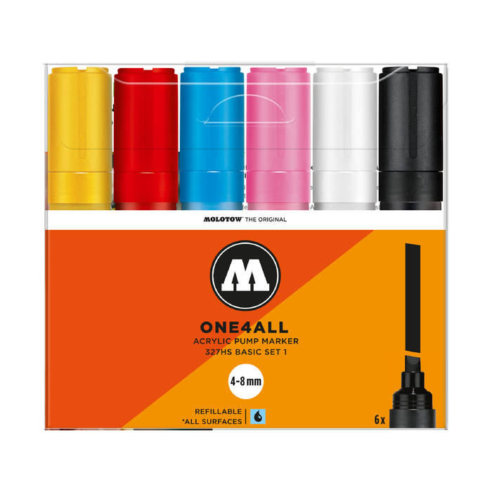 Conjunto de 6 marcadores acrílicos ONE4ALL 327HS BASIC SET 1 4-8MM Molotow