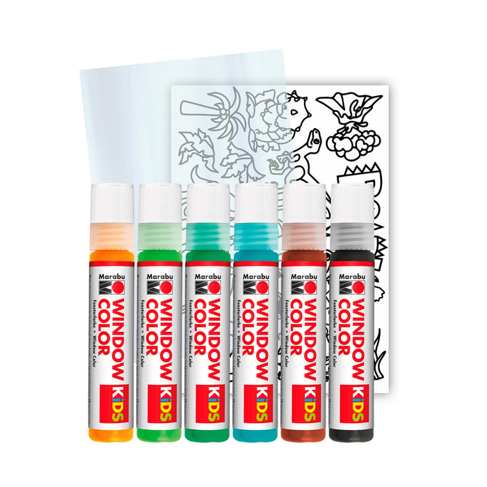 Conjunto de pintura para janela de dinossauro Marabu Kids 6x25ml