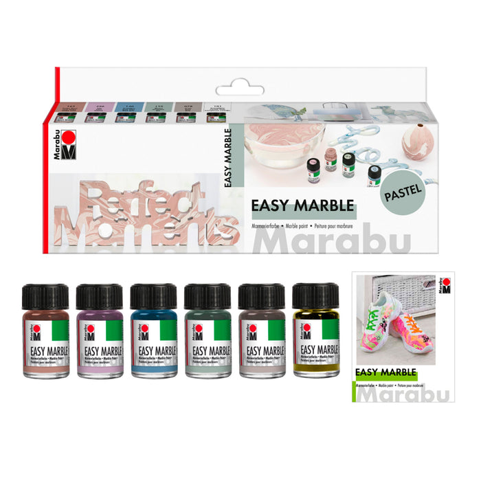 Conjunto de tinta mármore mármore fácil Marabu tons pastel 6x15ml