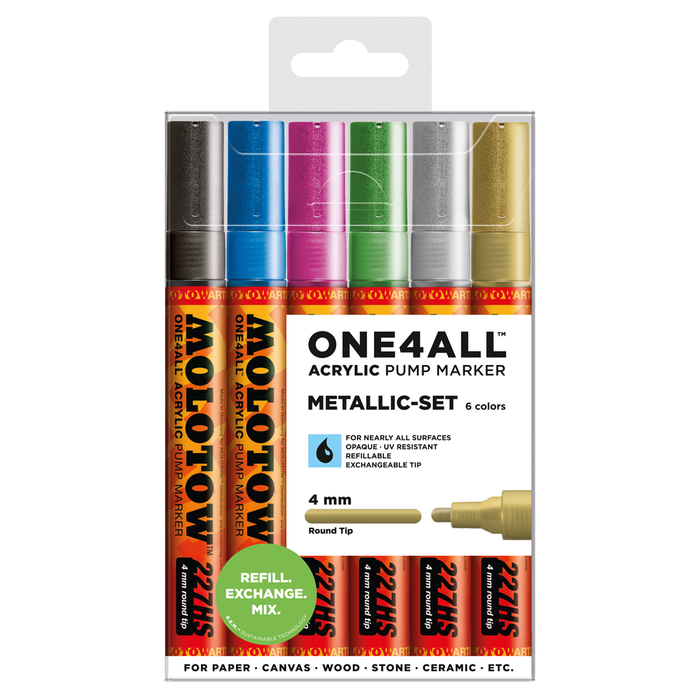 Conjunto de 6 marcadores acrílicos ONE4ALL 227HS SET METALLIC 4MM Molotow