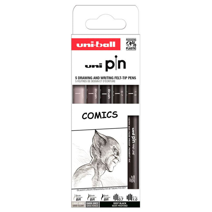 Conjunto de 5 marcadores uni Pin Comics calibrados