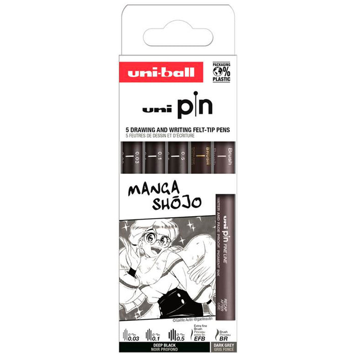Conjunto de 5 marcadores uni Pin Manga shojo calibrados