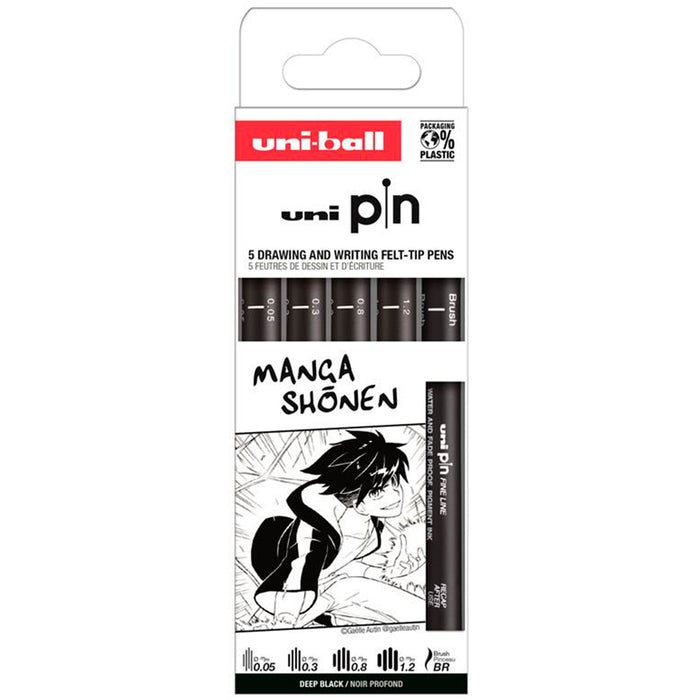 Conjunto de 5 marcadores uni Pin Manga shonen calibrados