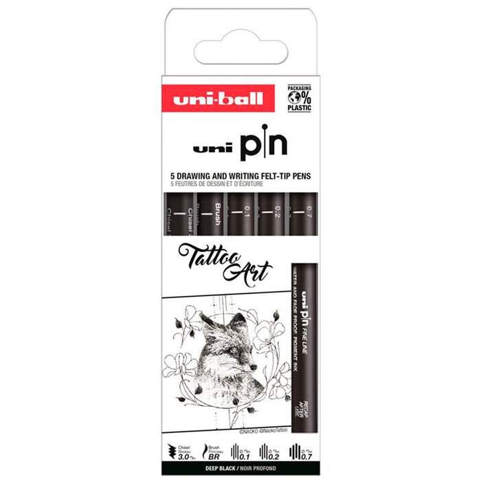Conjunto de 5 marcadores de arte uni Pin Tattoo calibrados