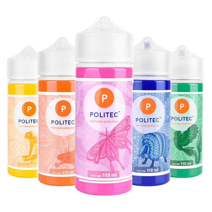 Pacote de 5 cores primárias tinta acrílica Politec 118ml