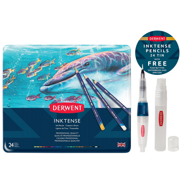 24 lápis de cor Inktense + pincel e difusor para presente - Derwent