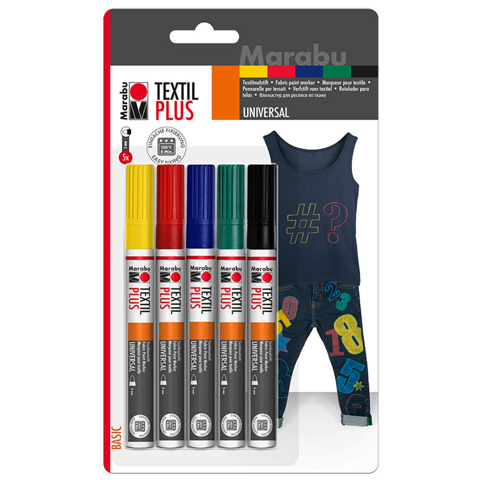 Conjunto de 5 marcadores de tecido Plus Marabu 3mm
