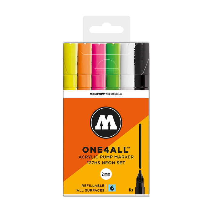 Conjunto de 6 marcadores acrílicos ONE4ALL 127HS SET NEON 2MM Molotow